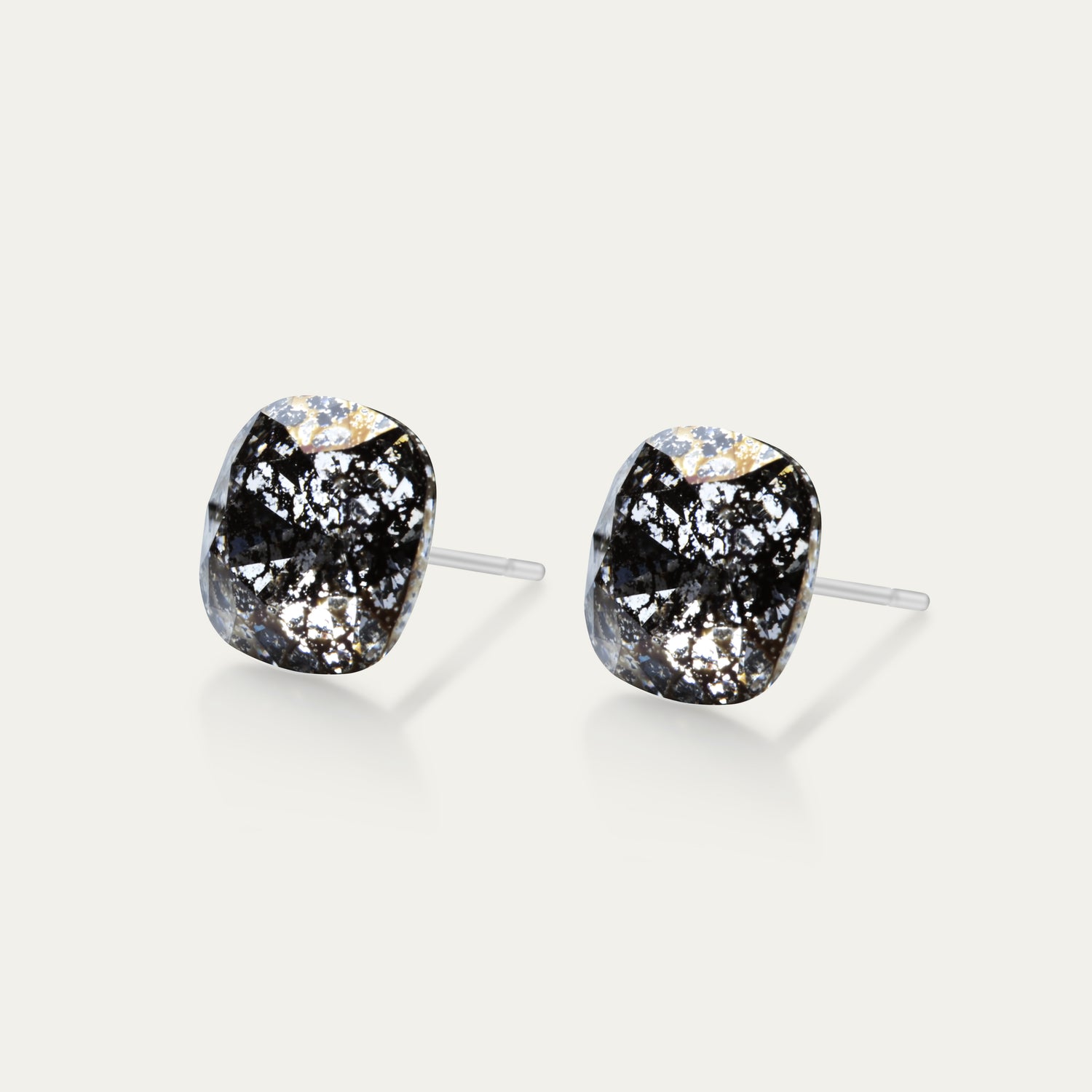 Sophia - Black Patina - 10mm Black Color Crystal Cushion - Hypoallergenic Stainless Steel Stud Earring