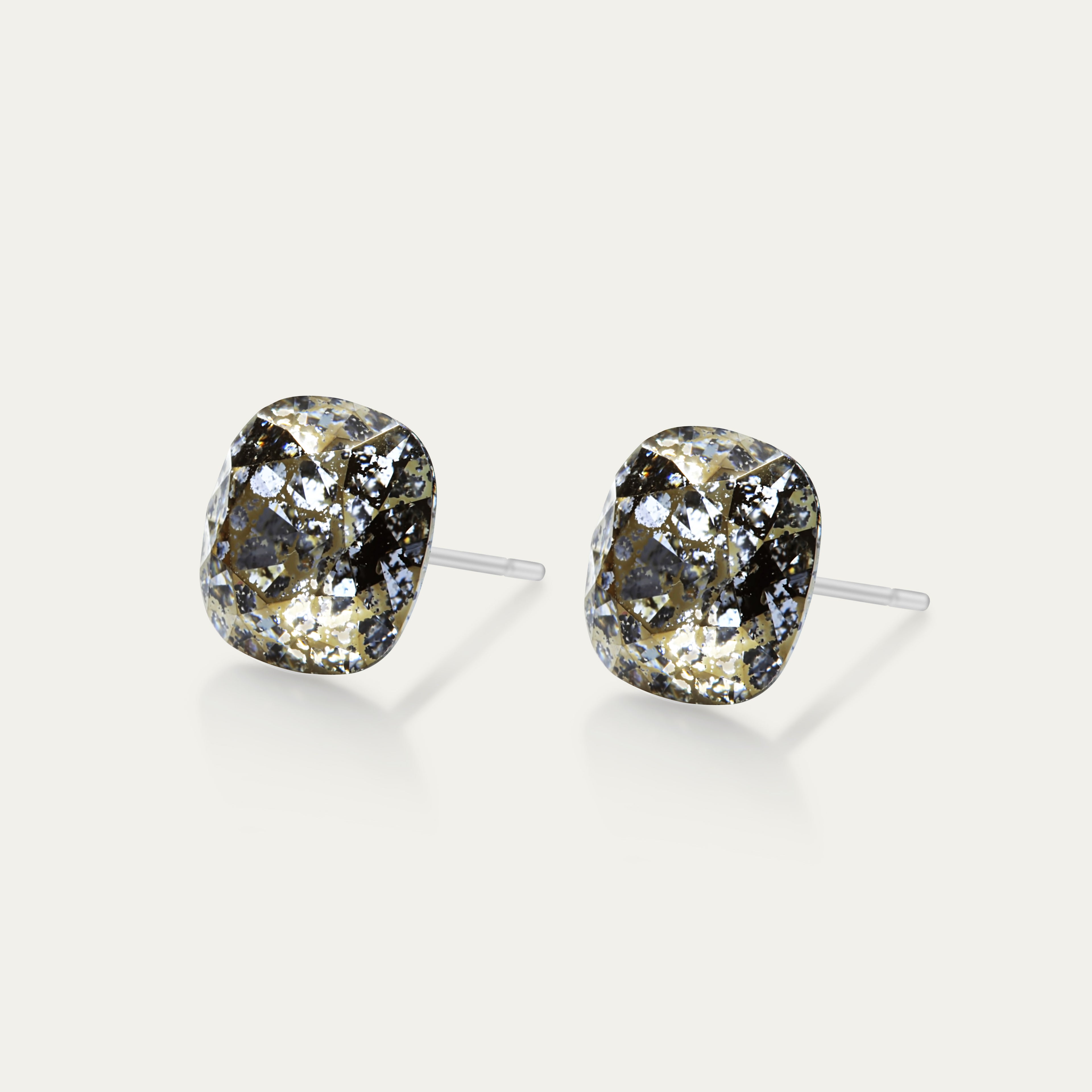 Sophia - Gold Patina - 10mm Gold Color Crystal Cushion - Hypoallergenic Stainless Steel Stud Earring
