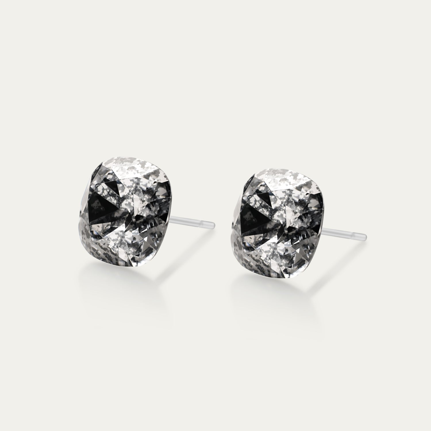 Sophia - Silver Patina - 10mm Silver Color Crystal Cushion - Hypoallergenic Stainless Steel Stud Earring