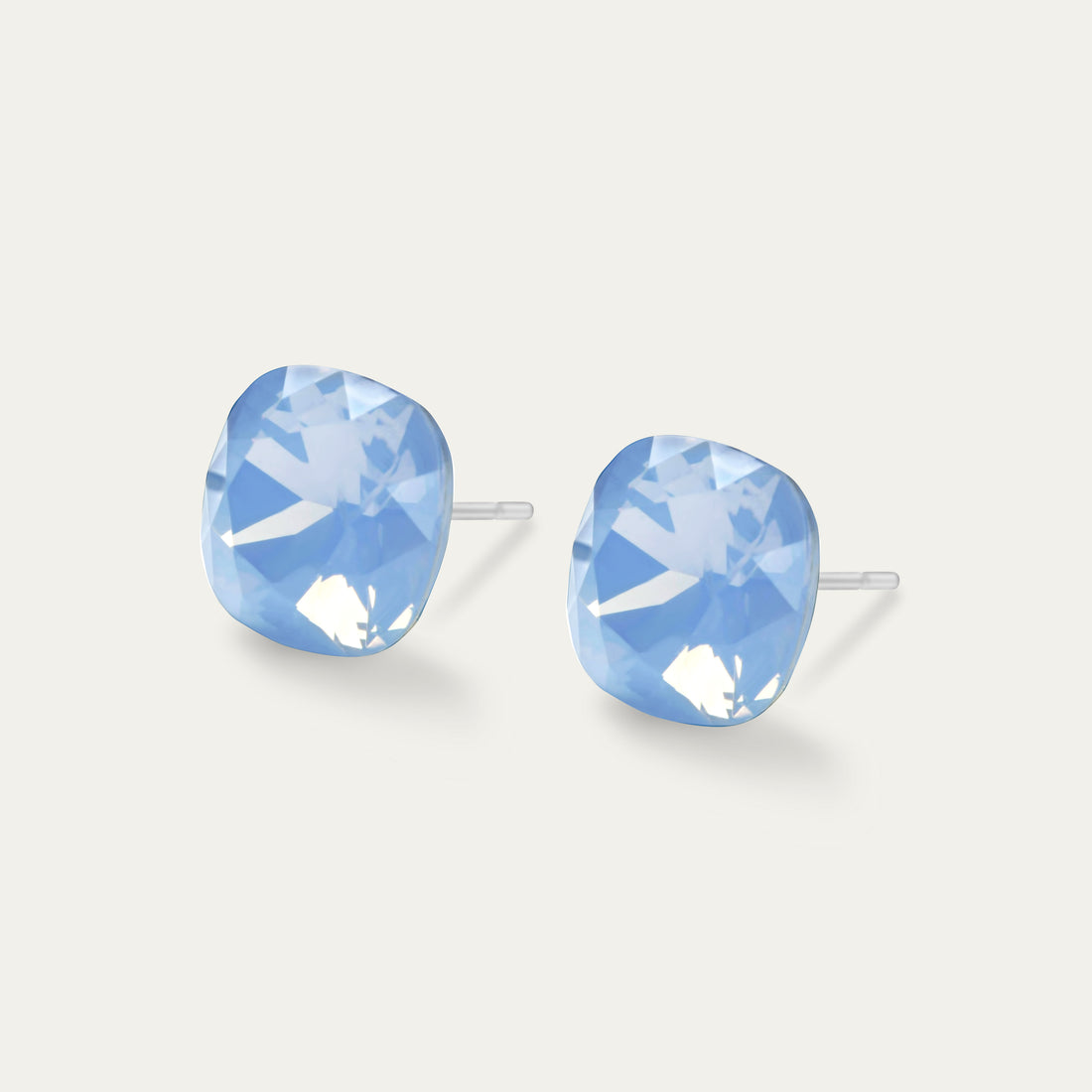 Sophia - Air Blue Opal - 10mm Blue Color Crystal Cushion - Hypoallergenic Stainless Steel Stud Earring