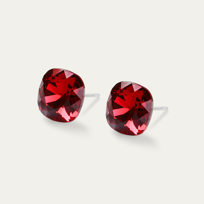 Sophia - Scarlet - 10mm Red Color Crystal Cushion - Hypoallergenic Stainless Steel Stud Earring - Seona