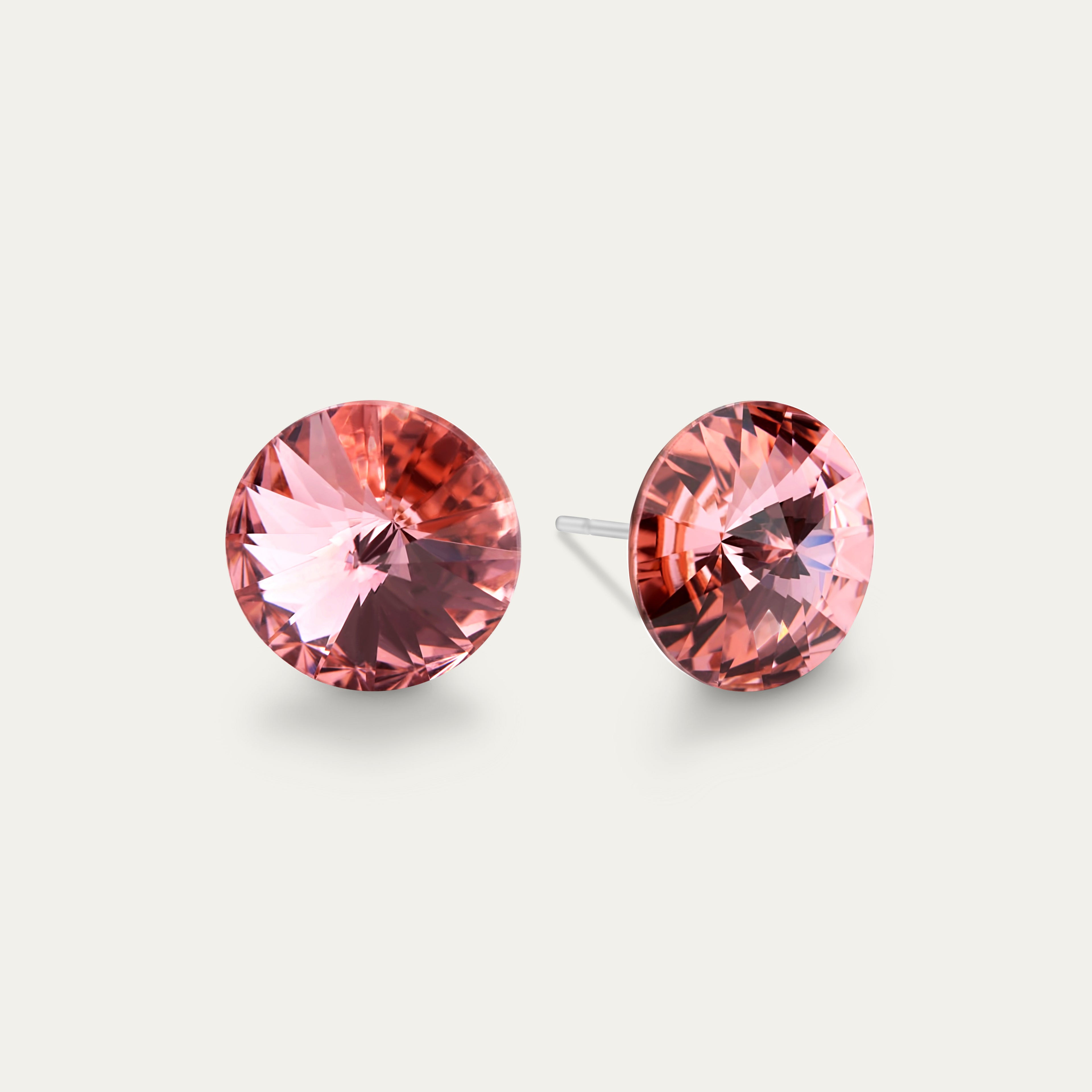 Ella - Rose Peach - 10mm Pink Color Crystal - Hypoallergenic Stainless Steel Stud Earring