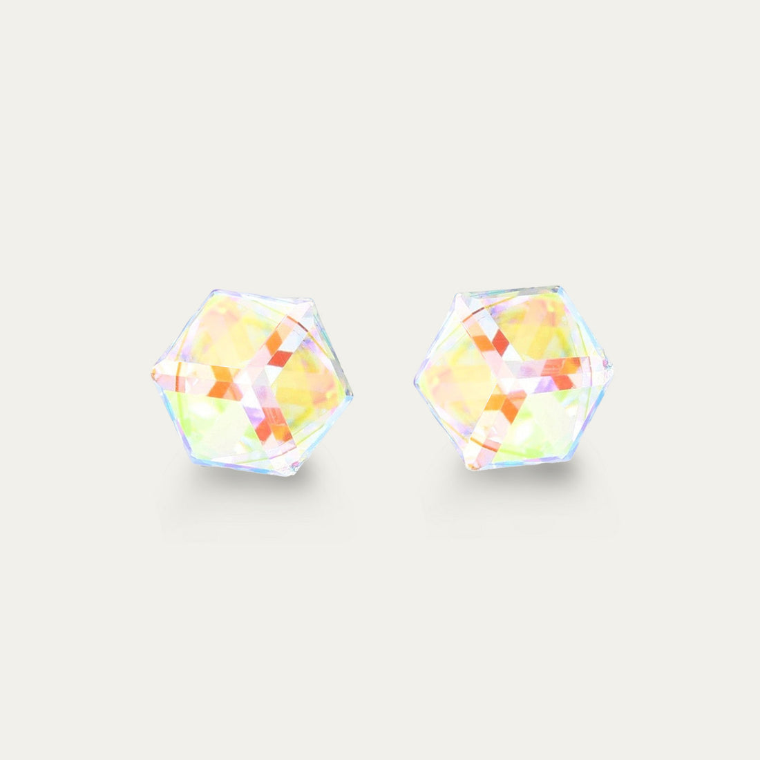 Iris - Aurore Boreale - 6mm Iridescent Color Cubic Crystal - Hypoallergenic Stainless Steel Stud Earring