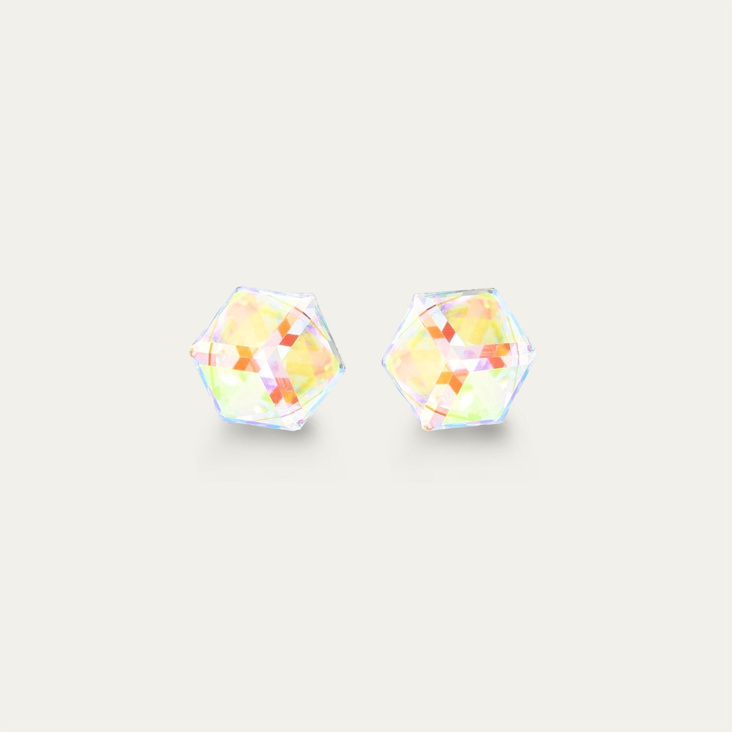 Irene - Aurore Boreale - 4mm Iridescent Color Cubic Crystal - Hypoallergenic Stainless Steel Stud Earring