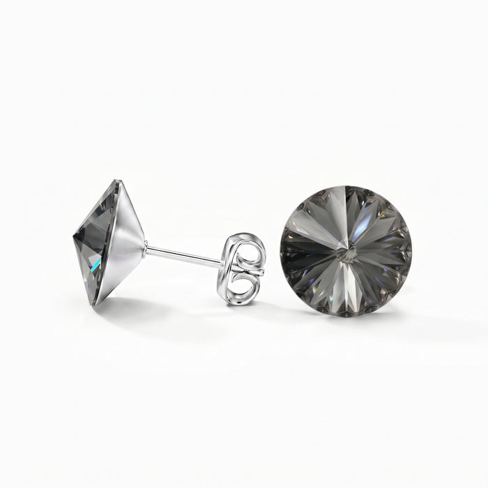 Ella Crystal Stud Earrings - Silver Night