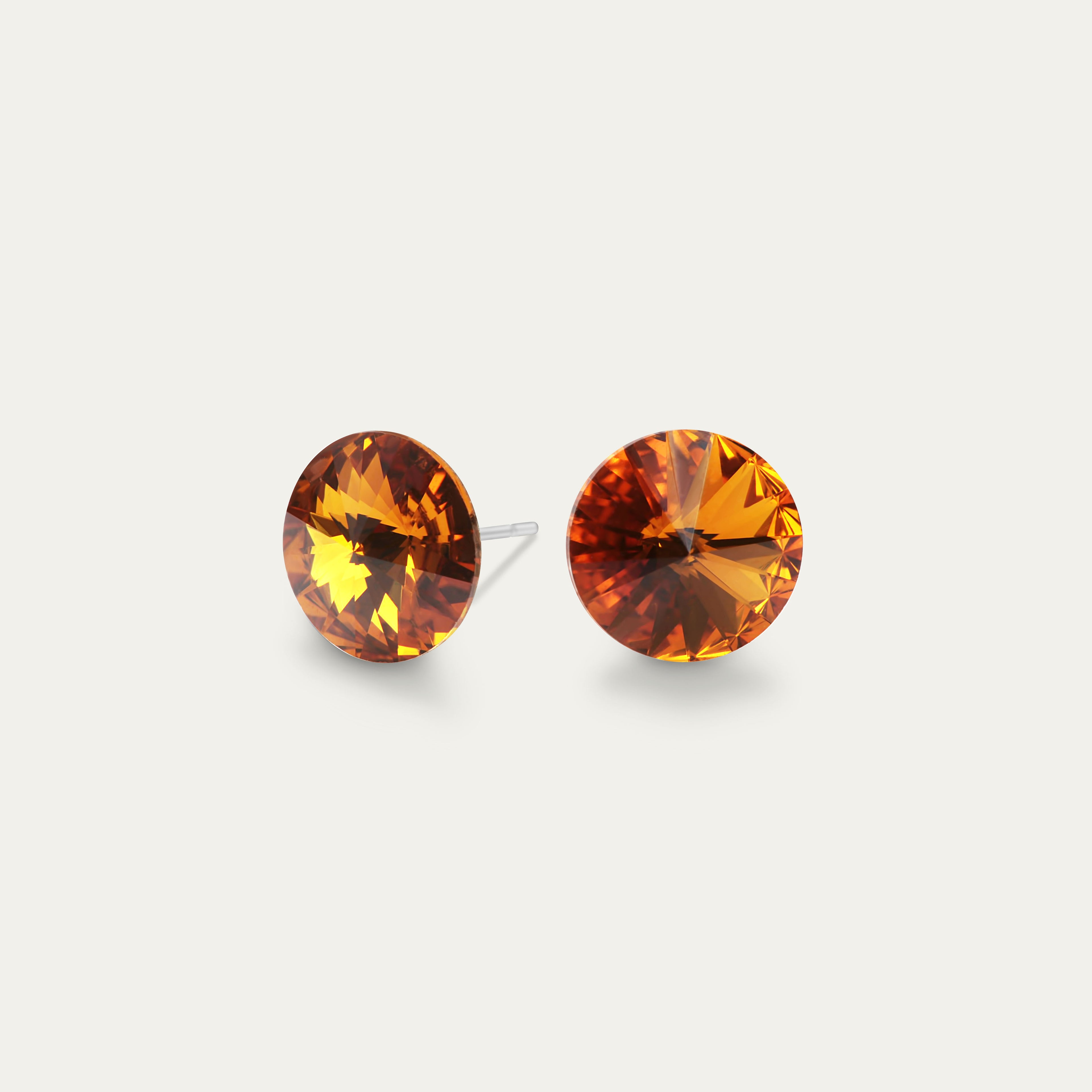 Mila - Topaz - 8mm Brown & Orange Color Crystal - Hypoallergenic Stainless Steel Stud Earring