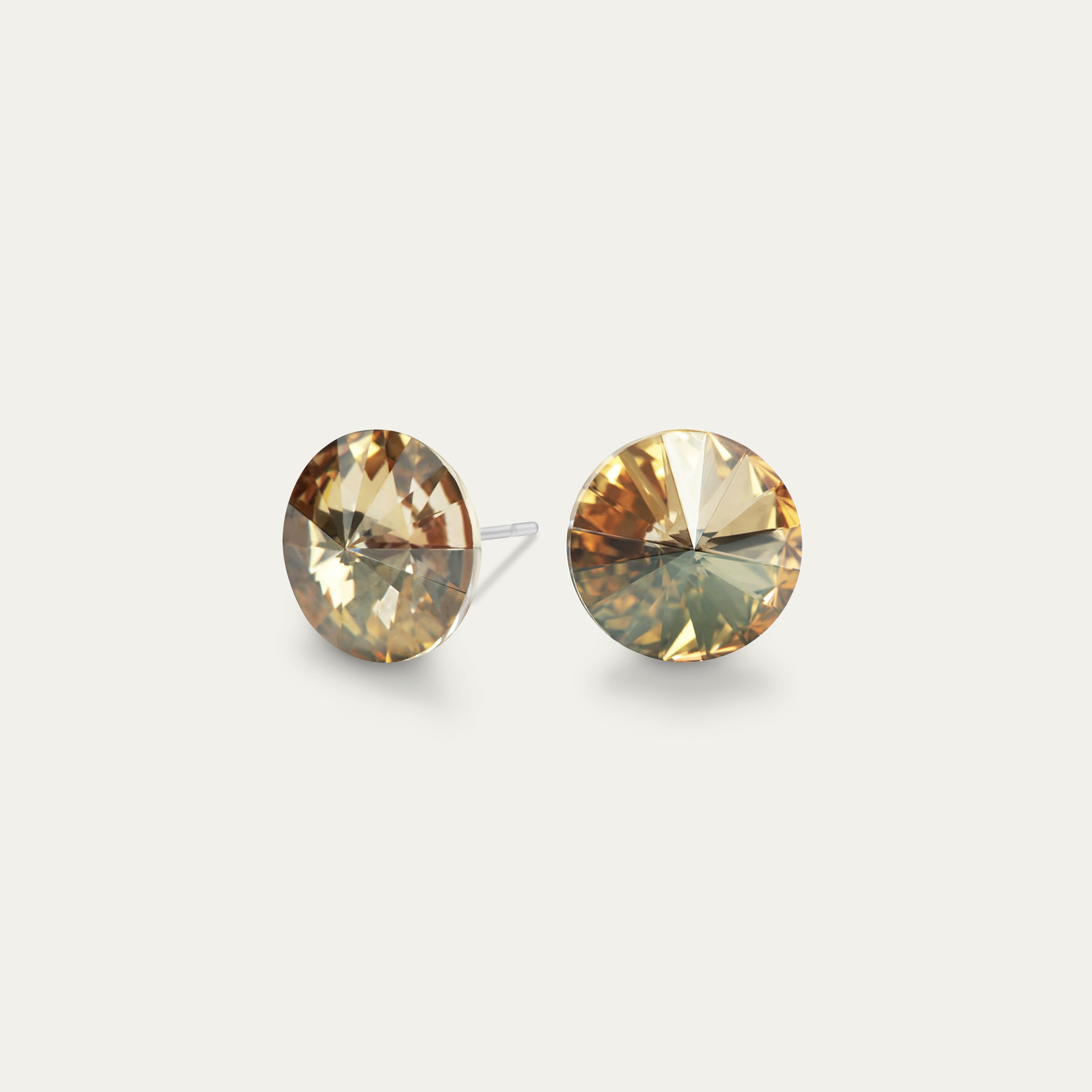 Mila - Golden Shadow - 8mm Gold Color Crystal - Hypoallergenic Stainless Steel Stud Earring
