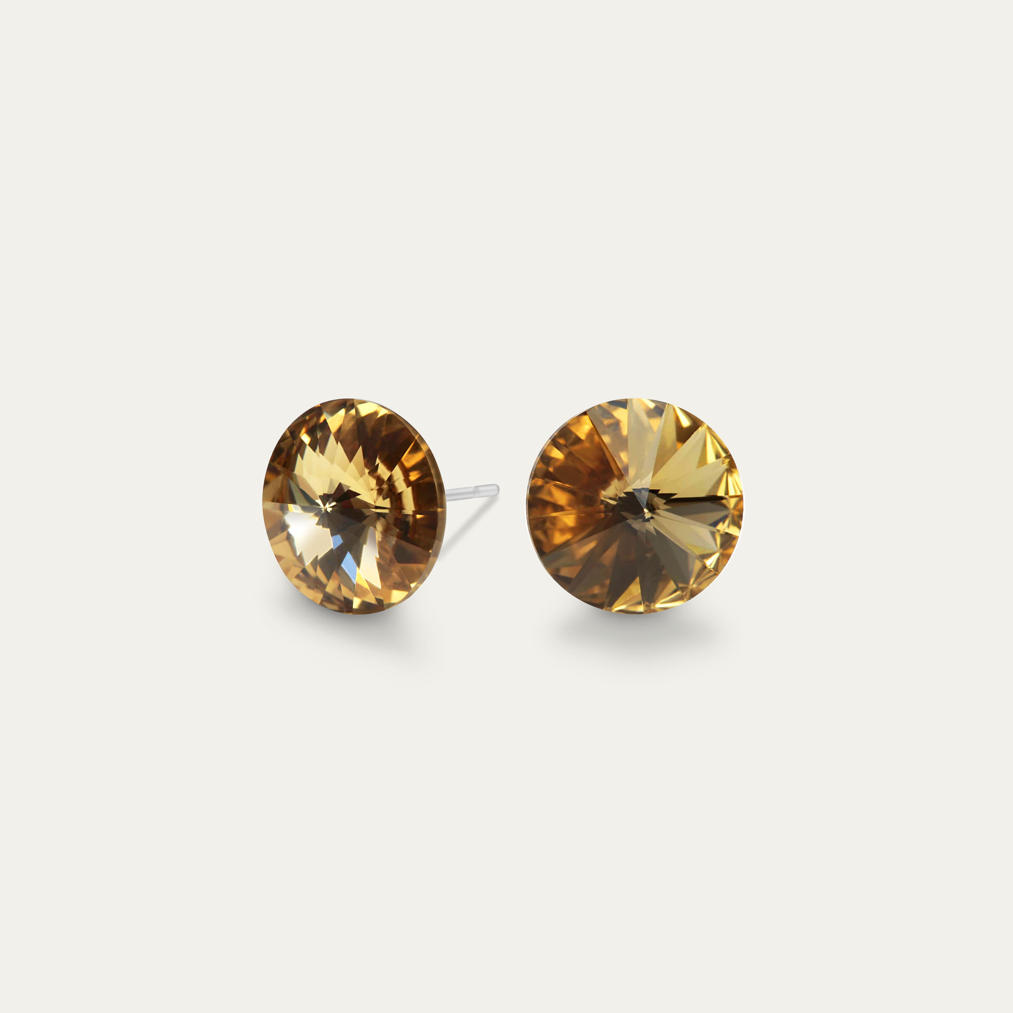 Mila - Light Colorado Topaz - 8mm Brown Color Crystal - Hypoallergenic Stainless Steel Stud Earring