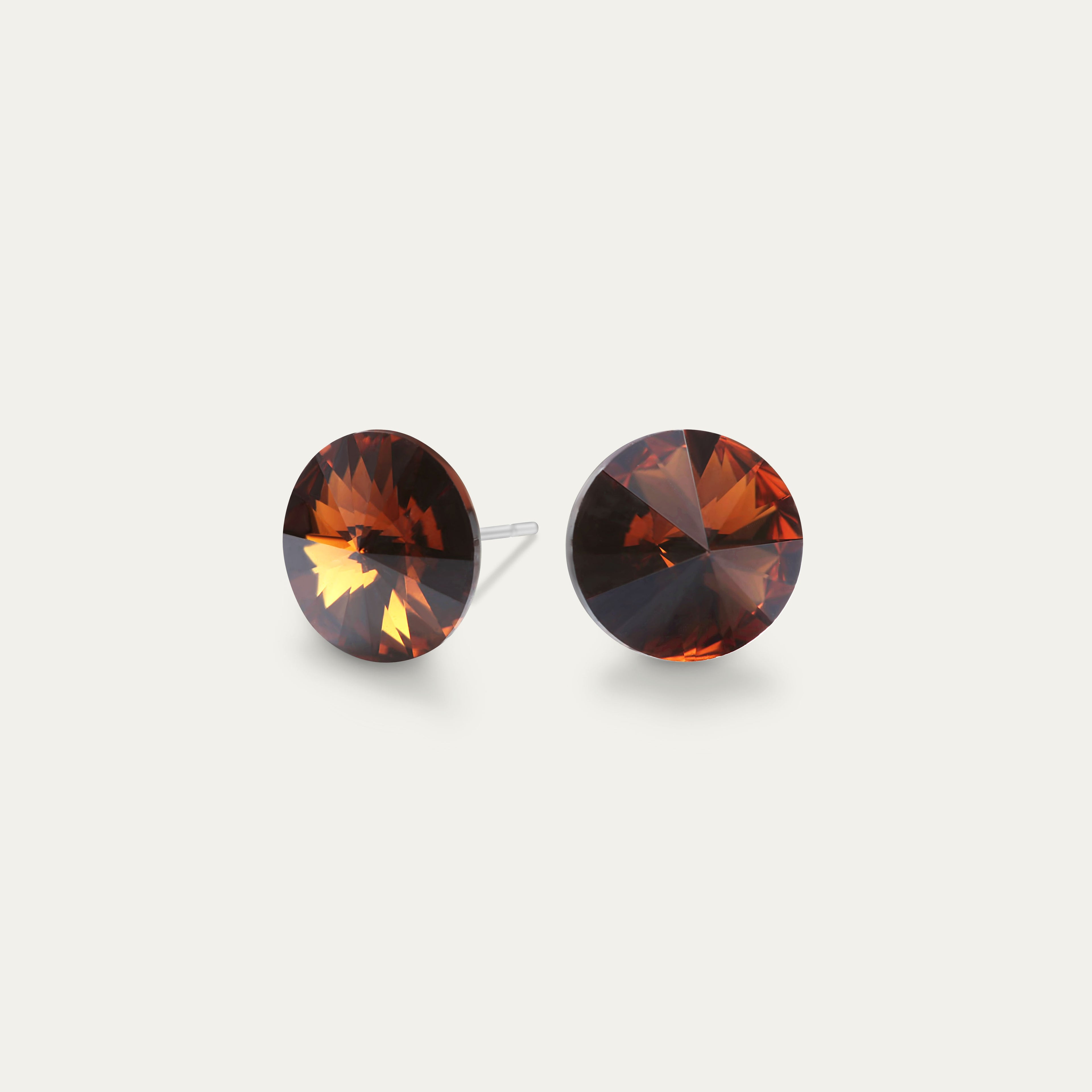 Mila - Smoked Topaz - 8mm Brown Color Crystal - Hypoallergenic Stainless Steel Stud Earring