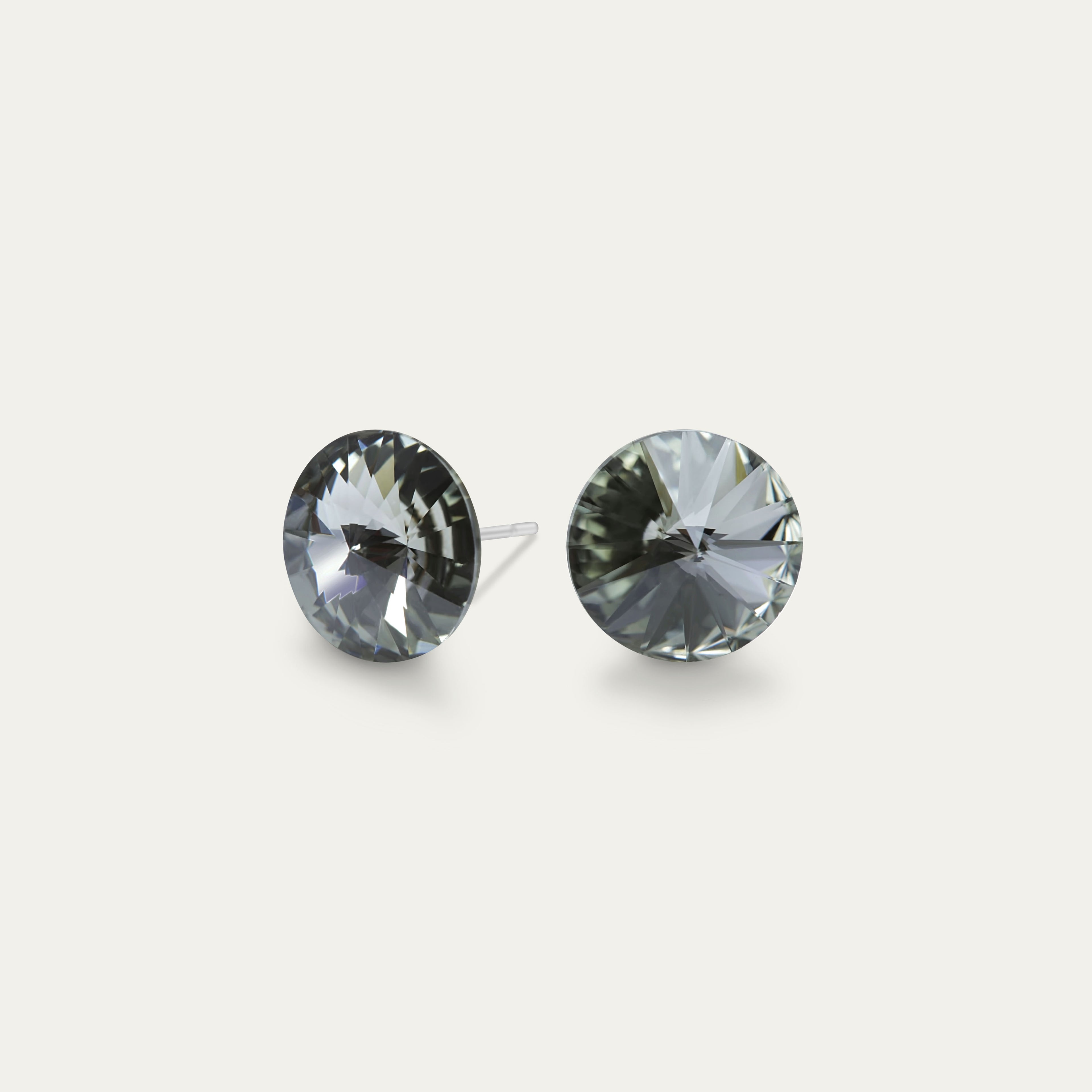 Mila - Black Diamond - 8mm Black Color Crystal - Hypoallergenic Stainless Steel Stud Earring