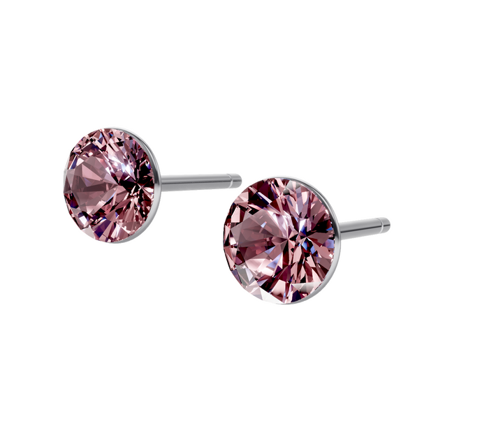 Aurora - Antique Pink - 6mm Pink Color Crystal - Hypoallergenic Stainless Steel Stud Earring - Seona