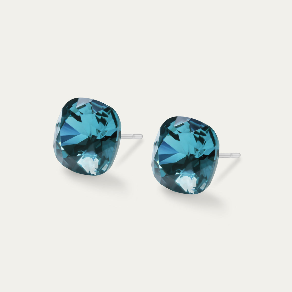 Sophia - Light Turquoise - 10mm Blue & Green Color Crystal Cushion - Hypoallergenic Stainless Steel Stud Earring - Seona