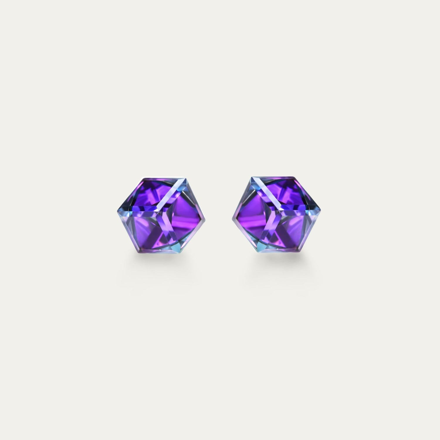 Irene - Heliotrope - 4mm Iridescent & Purple Color Cubic Crystal - Hypoallergenic Stainless Steel Stud Earring - Earrings - irene - cubic - 4mm - hel - heliotrope - Seona