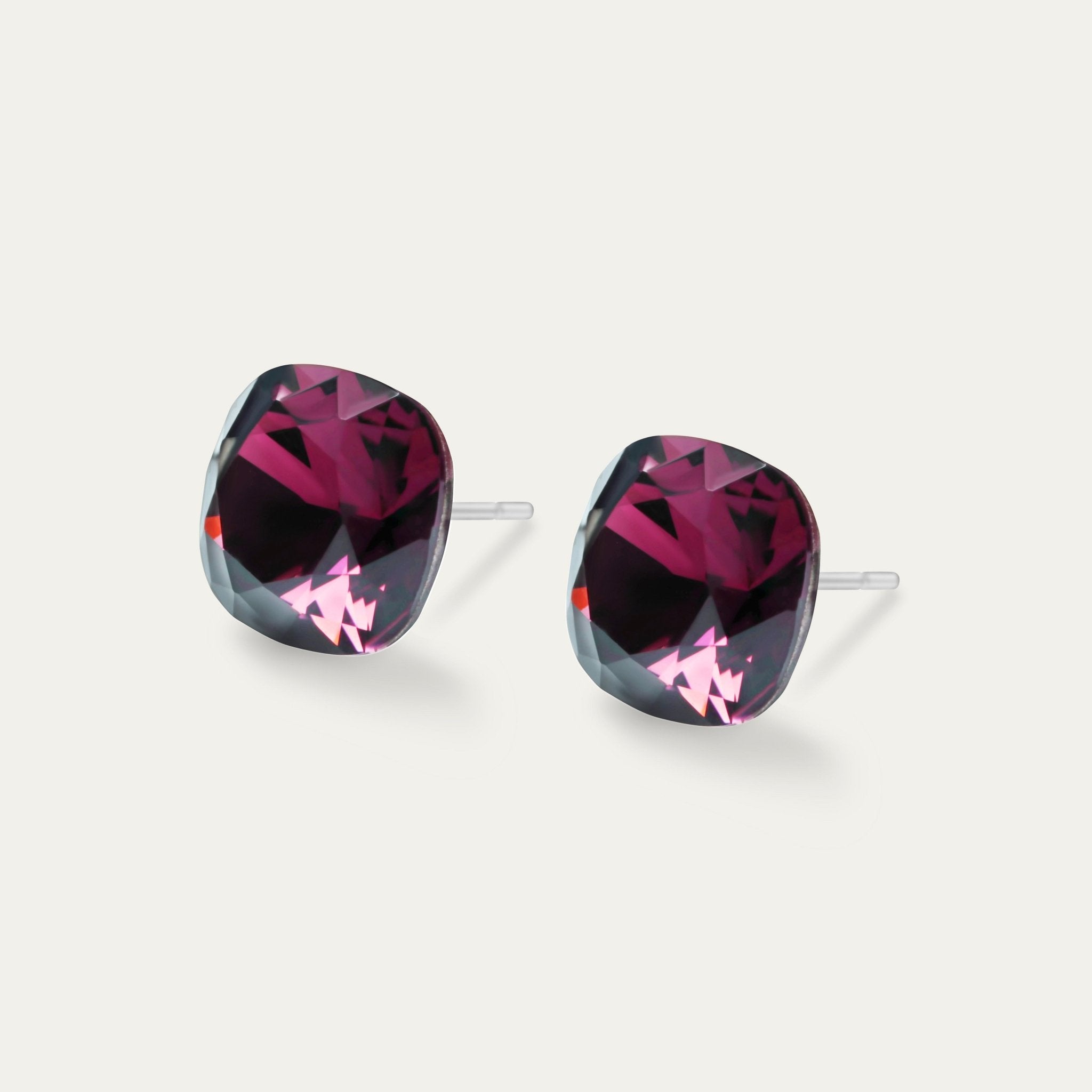 Sophia - Burgundy - 10mm Brown & Red Color Crystal Cushion - Hypoallergenic Stainless Steel Stud Earring - Earrings - Sophia - 10 - 515 - Burgundy - Seona