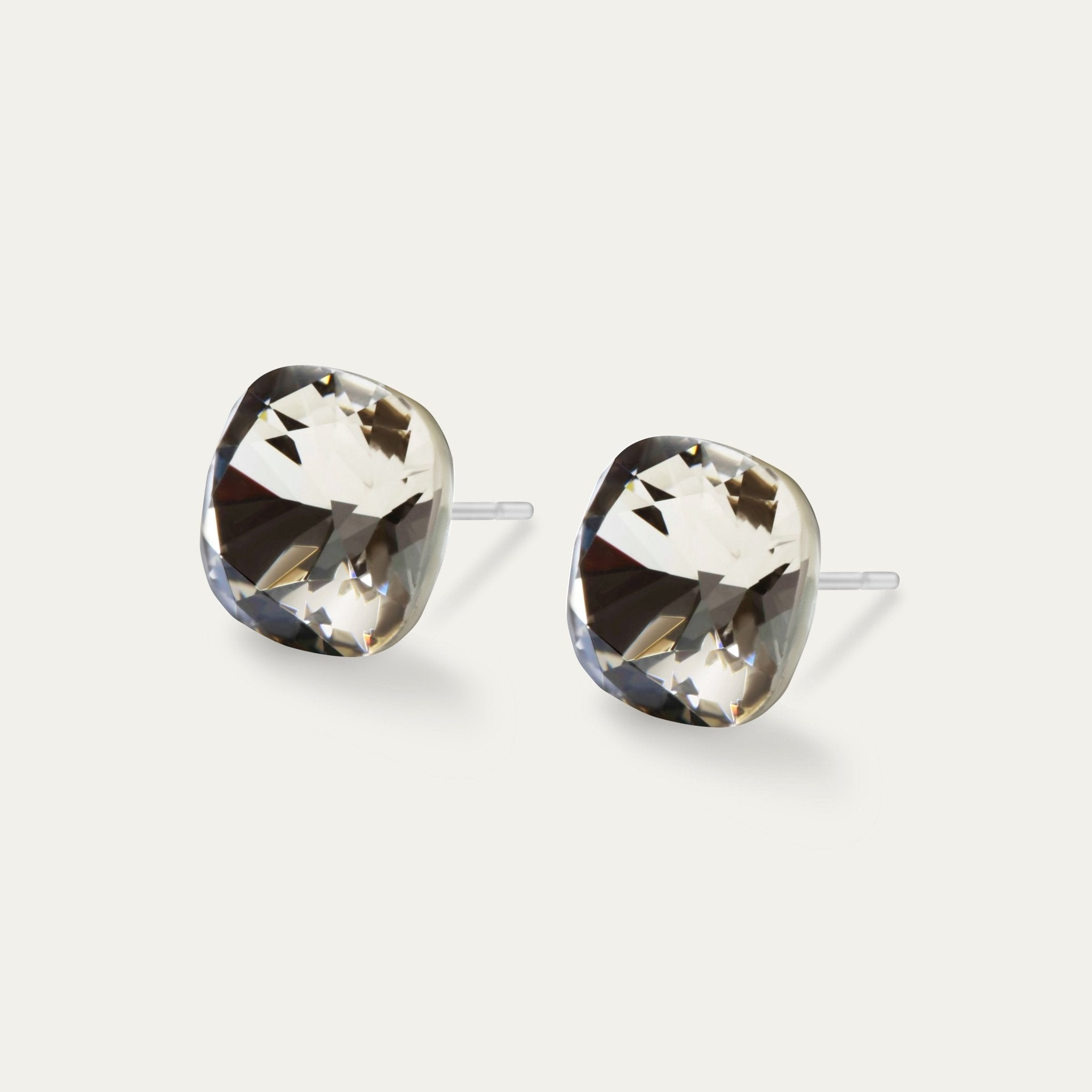 Sophia - Greige - 10mm Grey Color Crystal Cushion - Hypoallergenic Stainless Steel Stud Earring - Earrings - Sophia - Cushion - 10 - 284 - Greige - Seona