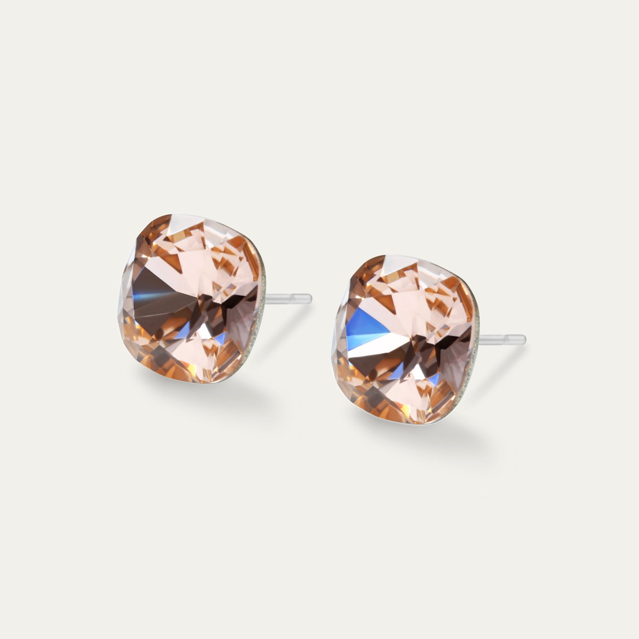 Sophia - Light Peach - 10mm Peach Color Crystal Cushion - Hypoallergenic Stainless Steel Stud Earring - Earrings - Sophia - 10 - 362 - Light - Peach - Seona