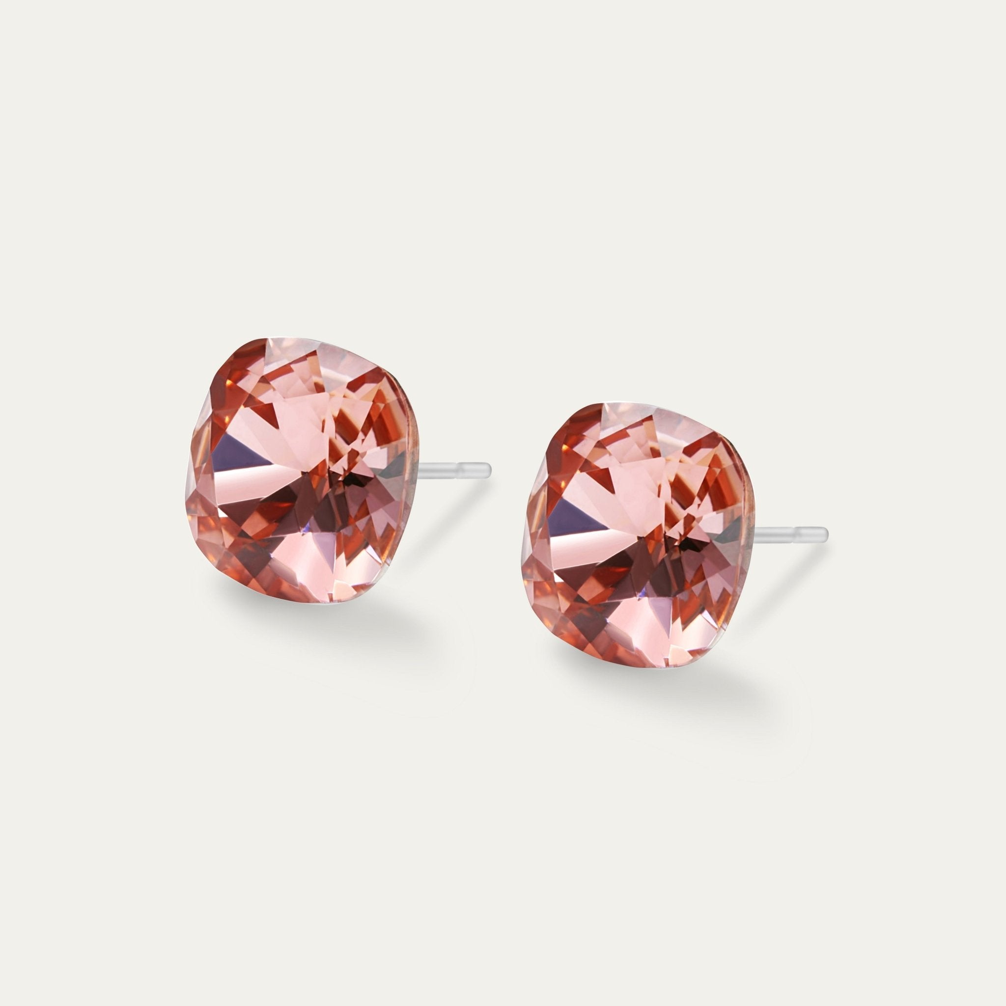 Sophia - Rose Peach - 10mm Pink & Peach Color Crystal Cushion - Hypoallergenic Stainless Steel Stud Earring - Earrings - Sophia - 10 - 262 - Rose - Peach - Seona