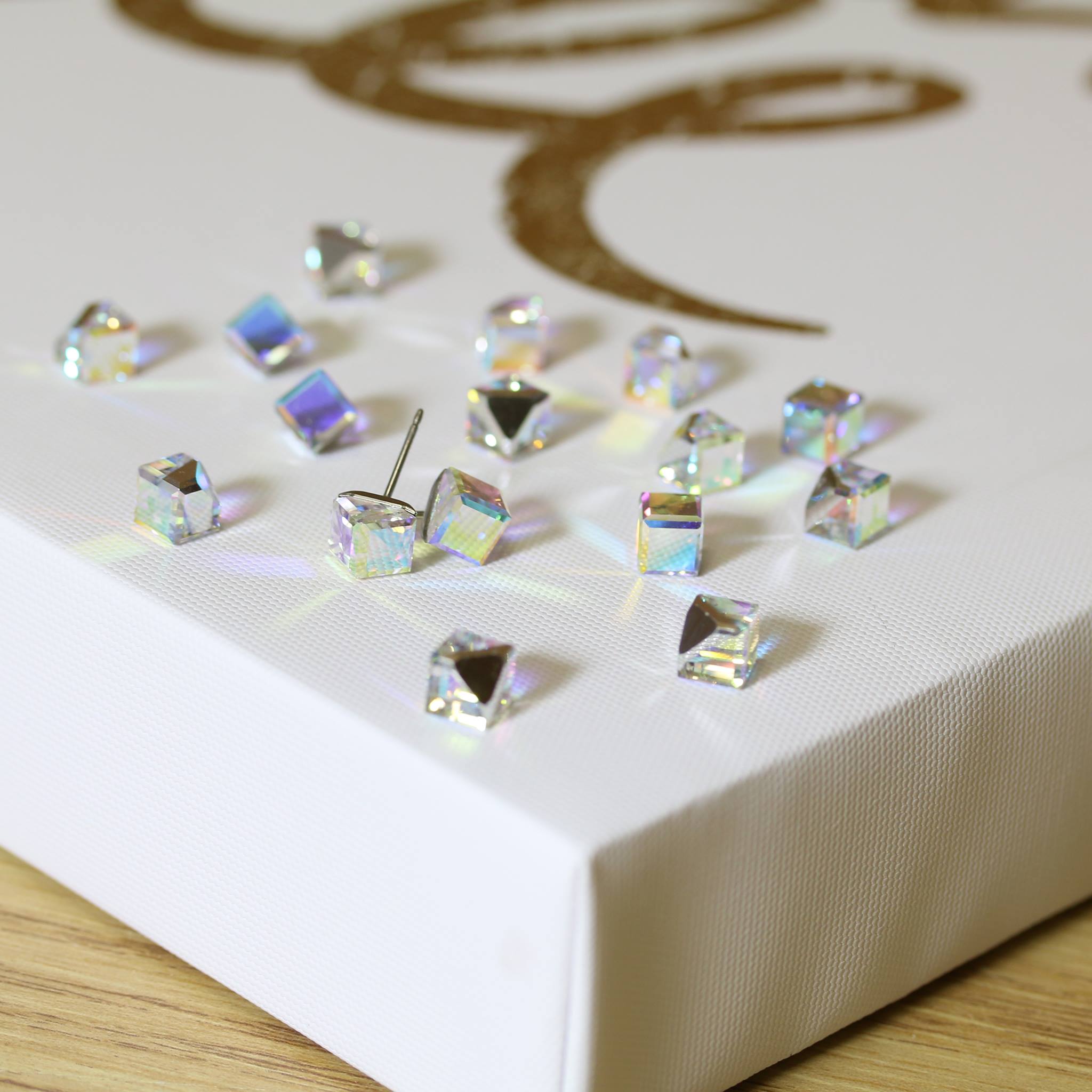 Cube Shaped Crystal Earrings