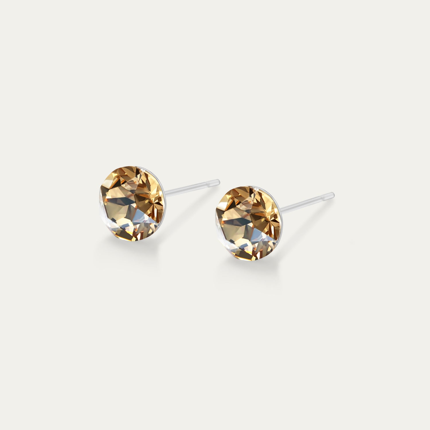 Aurora - Golden Shadow - 6mm Gold Color Crystal - Hypoallergenic Stainless Steel Stud Earring