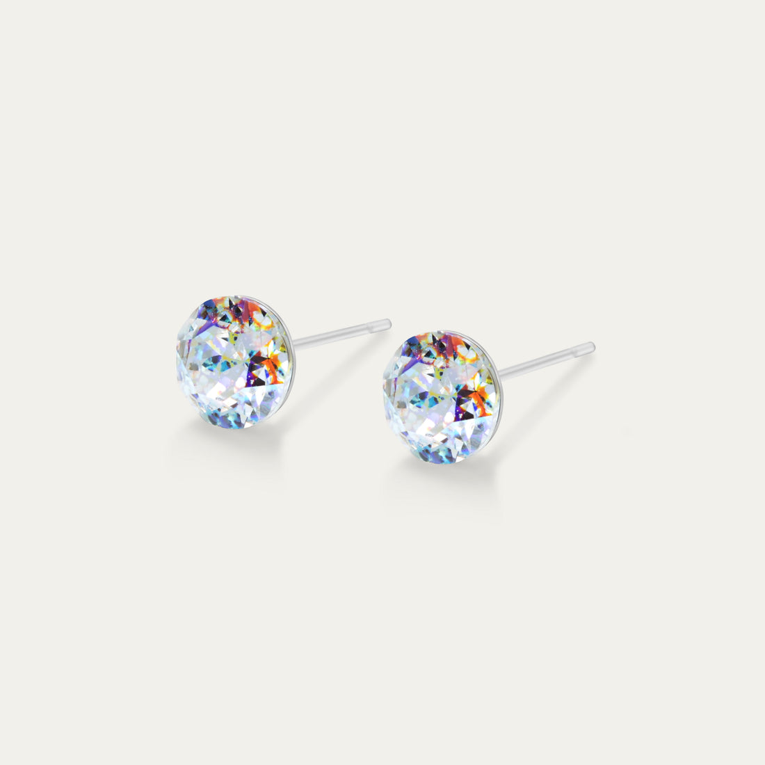 Aurora - White Patina - 6mm White &amp; Patina Color Crystal - Hypoallergenic Stainless Steel Stud Earring