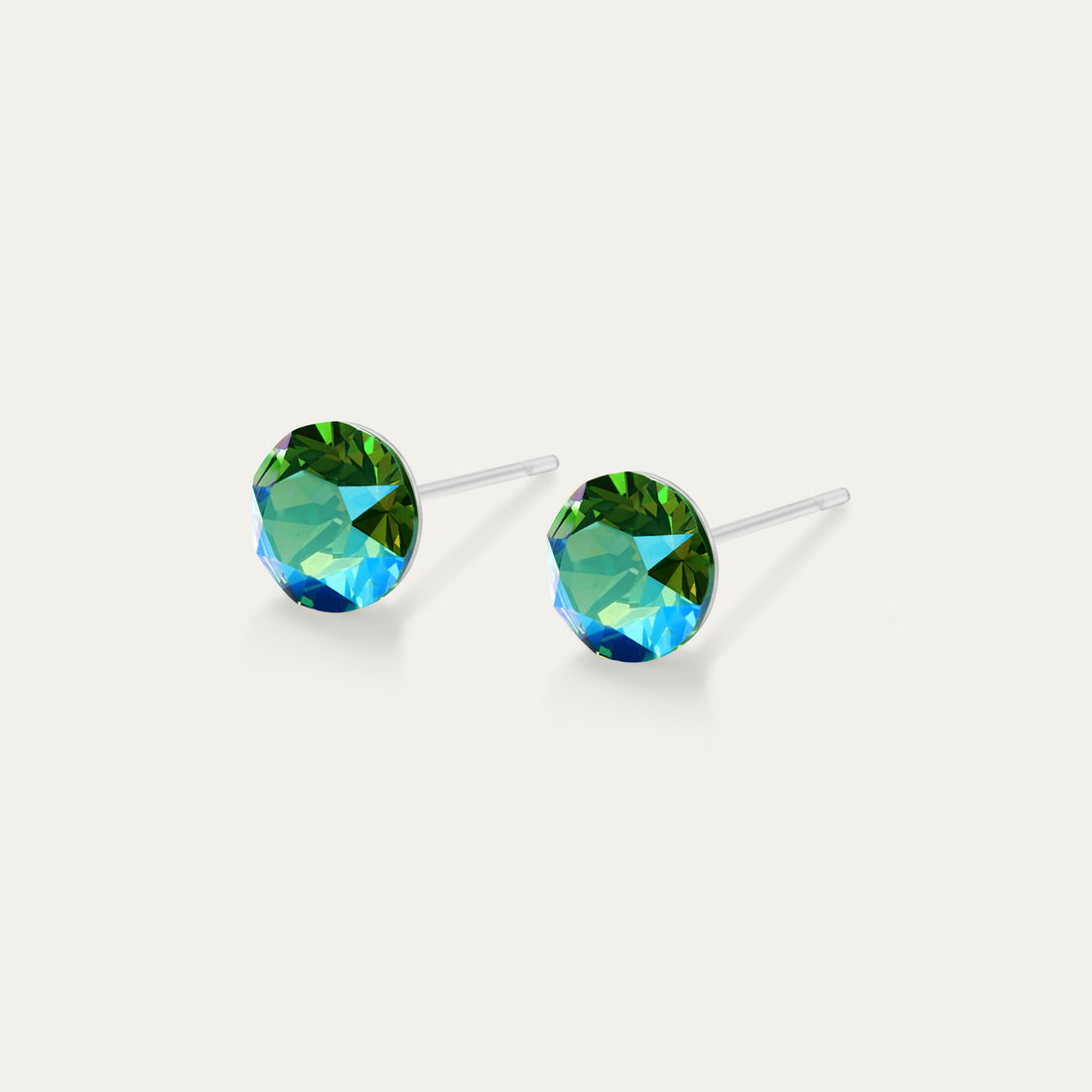 Aurora - Iridescent Erinite - 6mm Blue &amp; Green &amp; Iridescent Color Crystal - Hypoallergenic Stainless Steel Stud Earring