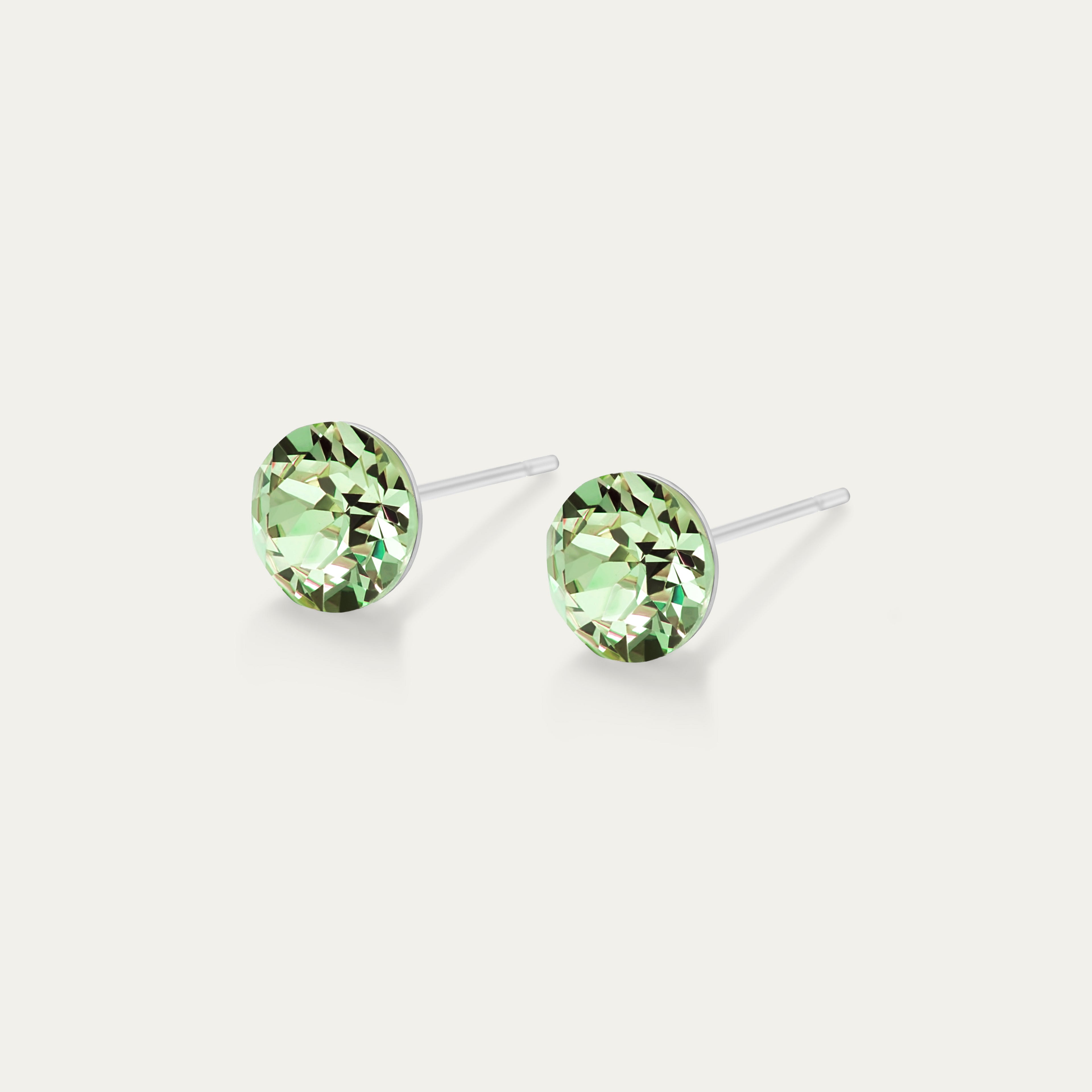 Aurora - Chrysolite - 6mm Green Color Crystal - Hypoallergenic Stainless Steel Stud Earring