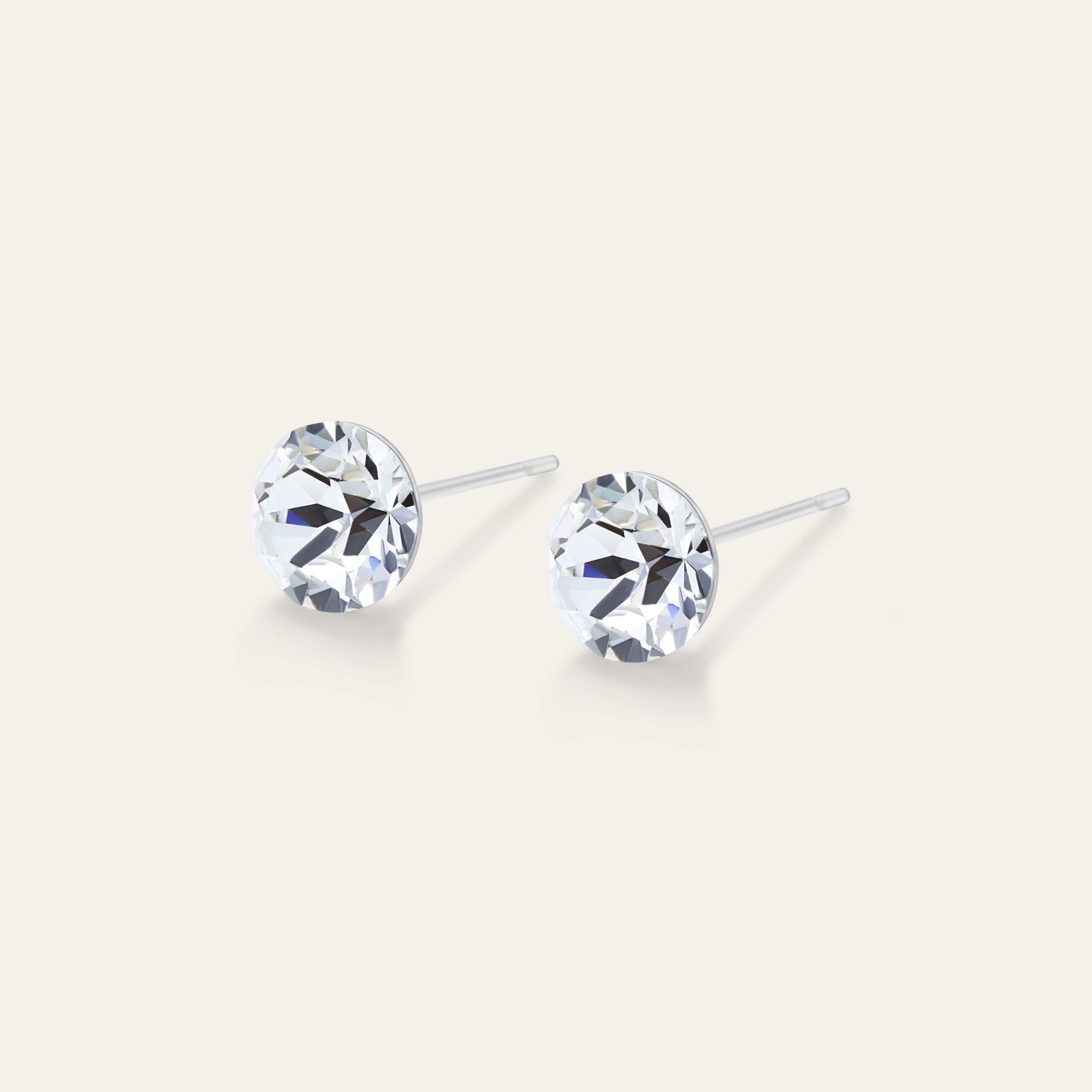 Aurora - Clear - 6mm White &amp; Clear Color Crystal - Hypoallergenic Stainless Steel Stud Earring