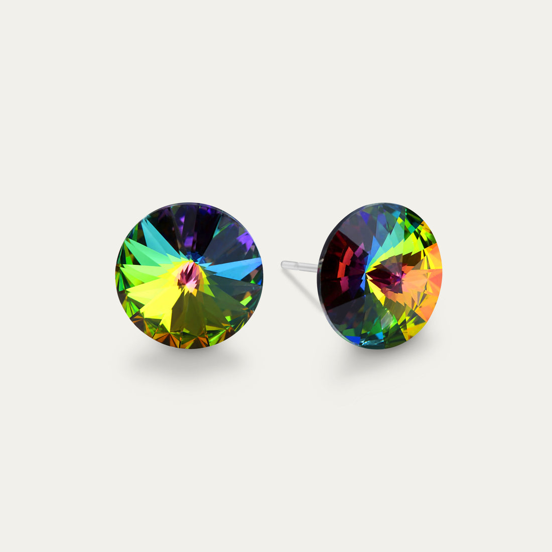 Ella - Vitrail Medium - 10mm Iridescent Color Crystal - Hypoallergenic Stainless Steel Stud Earring