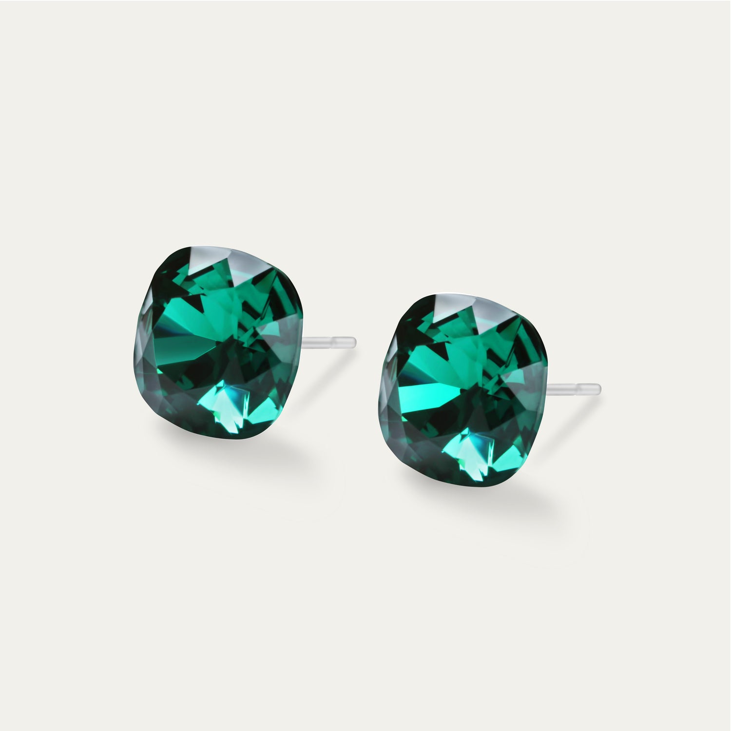 Sophia - Emerald - 10mm Green Color Crystal Cushion - Hypoallergenic Stainless Steel Stud Earring