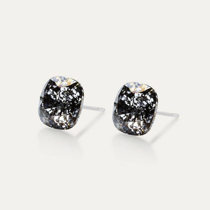 Sophia - Black Patina - 10mm Black Color Crystal Cushion - Hypoallergenic Stainless Steel Stud Earring - Seona