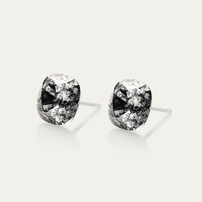 Sophia - Silver Patina - 10mm Silver Color Crystal Cushion - Hypoallergenic Stainless Steel Stud Earring - Seona