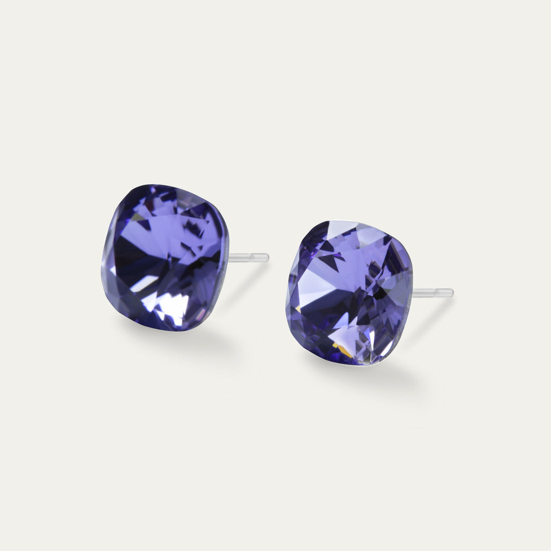 Sophia - Tanzanite - 10mm Purple Color Crystal Cushion - Hypoallergenic Stainless Steel Stud Earring