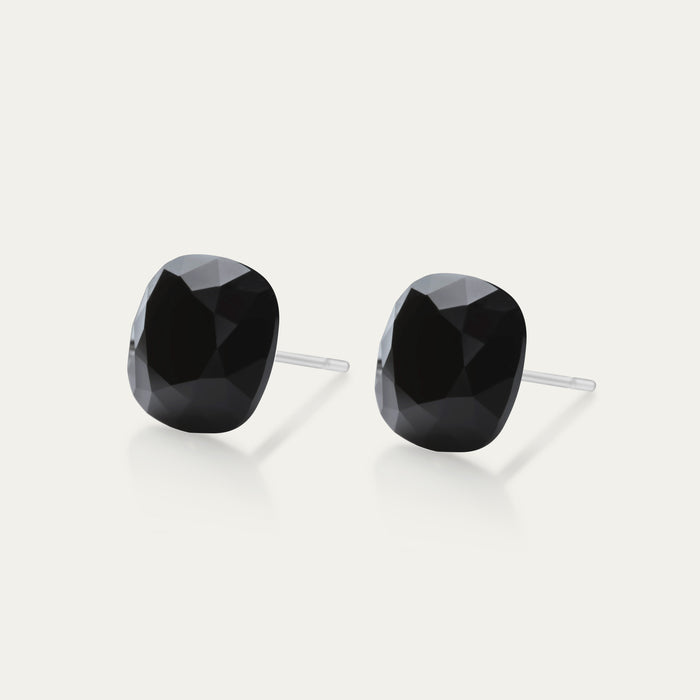 Sophia - Jet Black - 10mm Black Color Crystal Cushion - Hypoallergenic Stainless Steel Stud Earring - Seona