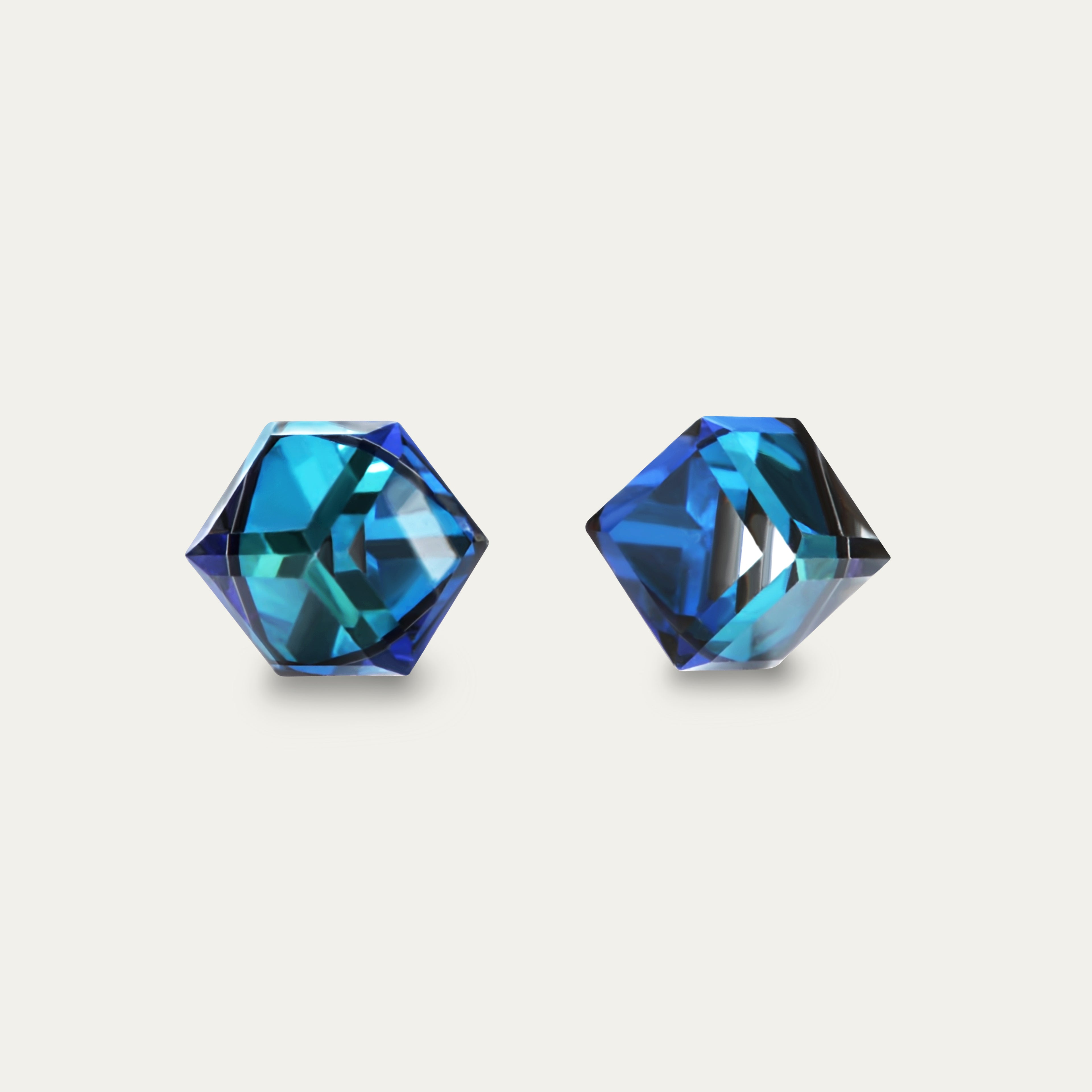 Iris - Bermuda Blue - 6mm Iridescent &amp; Blue Color Cubic Crystal - Hypoallergenic Stainless Steel Stud Earring