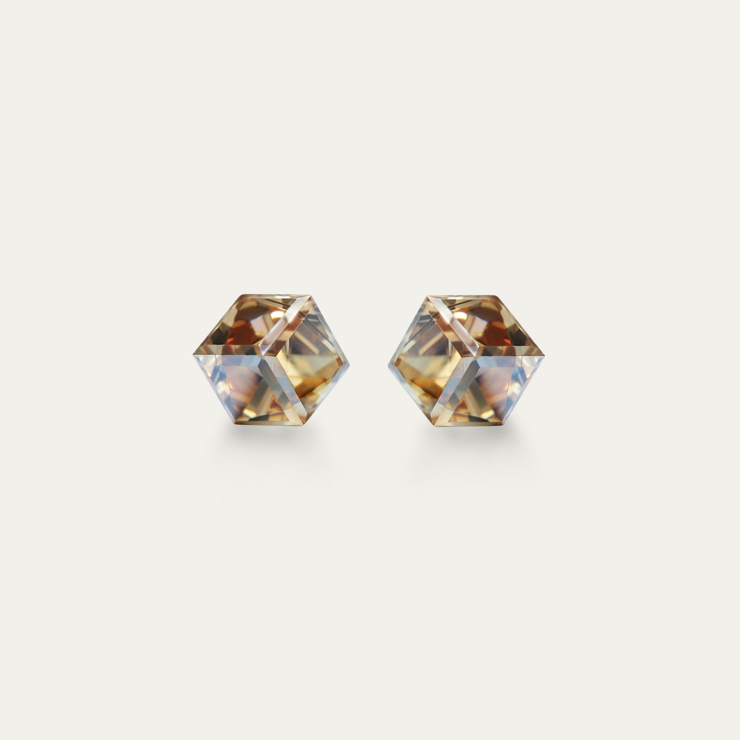 Irene - Golden Shadow - 4mm Gold Color Cubic Crystal - Hypoallergenic Stainless Steel Stud Earring