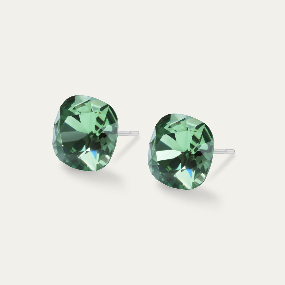 Sophia - Erinite - 10mm Green Color Crystal Cushion - Hypoallergenic Stainless Steel Stud Earring