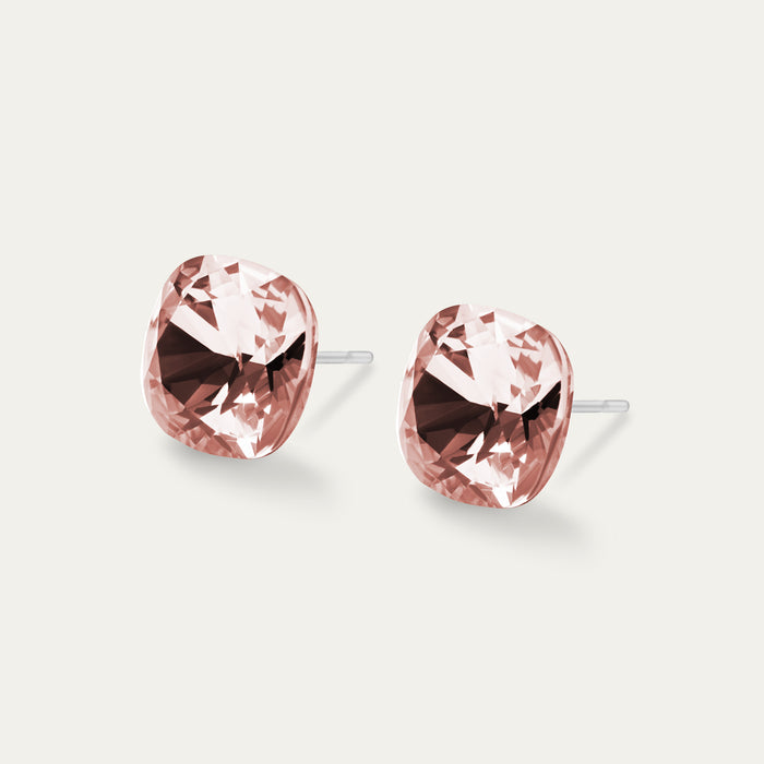 Sophia - Vintage Rose - 10mm Pink Color Crystal Cushion - Hypoallergenic Stainless Steel Stud Earring - Seona