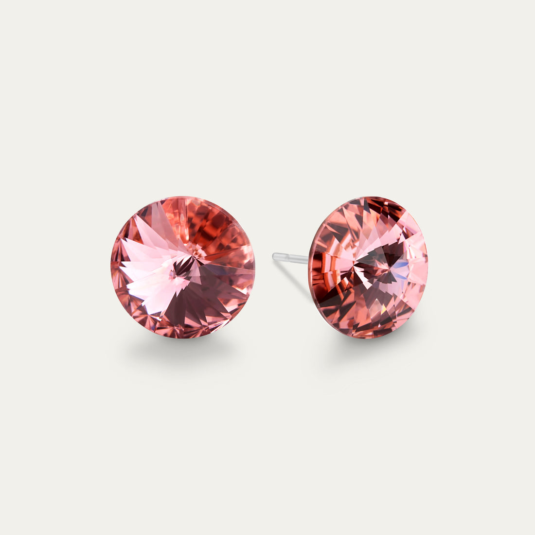 Ella - Rose Peach - 10mm Pink Color Crystal - Hypoallergenic Stainless Steel Stud Earring