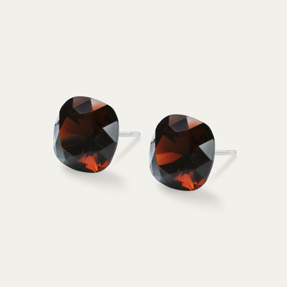 Sophia - Light Smoked Topaz - 10mm Brown Color Crystal Cushion - Hypoallergenic Stainless Steel Stud Earring