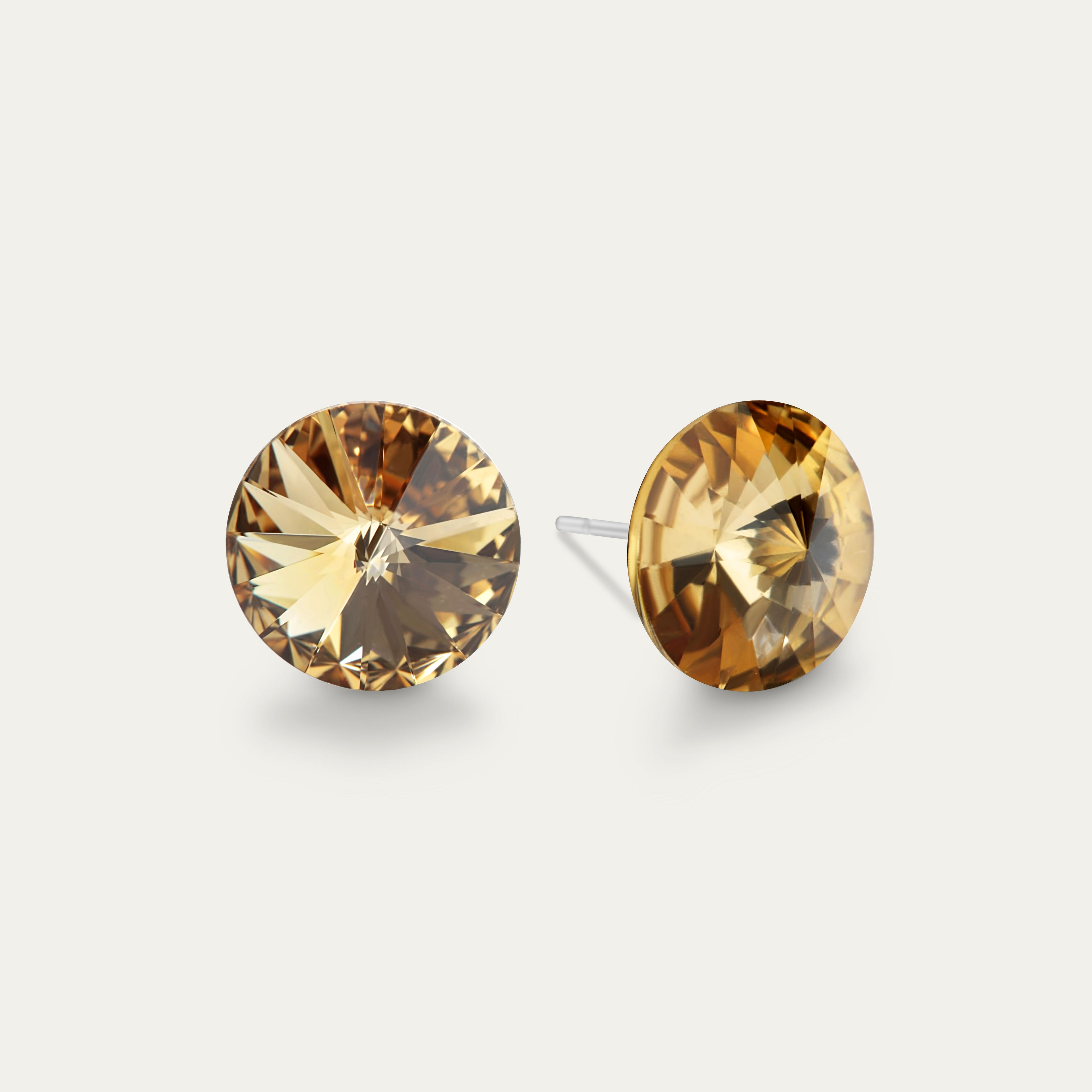 Ella - Light Colorado Topaz - 10mm Brown Color Crystal - Hypoallergenic Stainless Steel Stud Earring