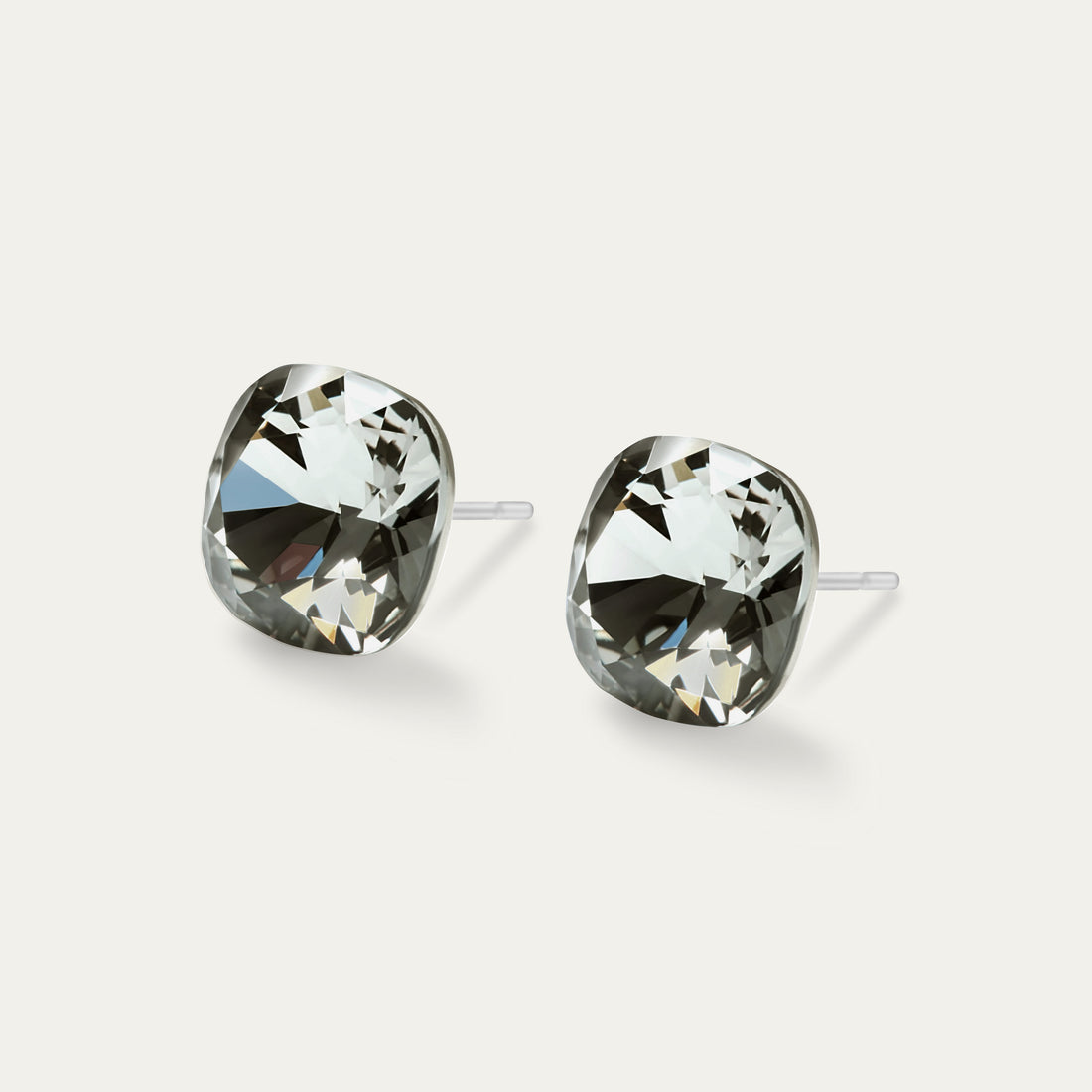 Sophia - Black Diamond - 10mm Black Color Crystal Cushion - Hypoallergenic Stainless Steel Stud Earring