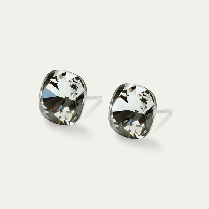 Sophia - Black Diamond - 10mm Black Color Crystal Cushion - Hypoallergenic Stainless Steel Stud Earring - Seona
