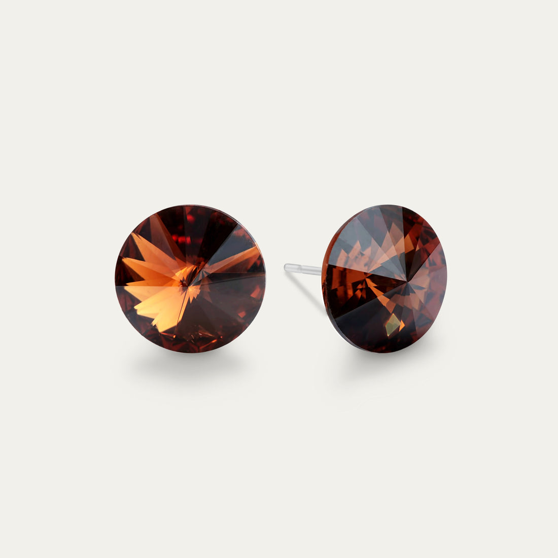 Ella - Smoked Topaz - 10mm Brown Color Crystal - Hypoallergenic Stainless Steel Stud Earring