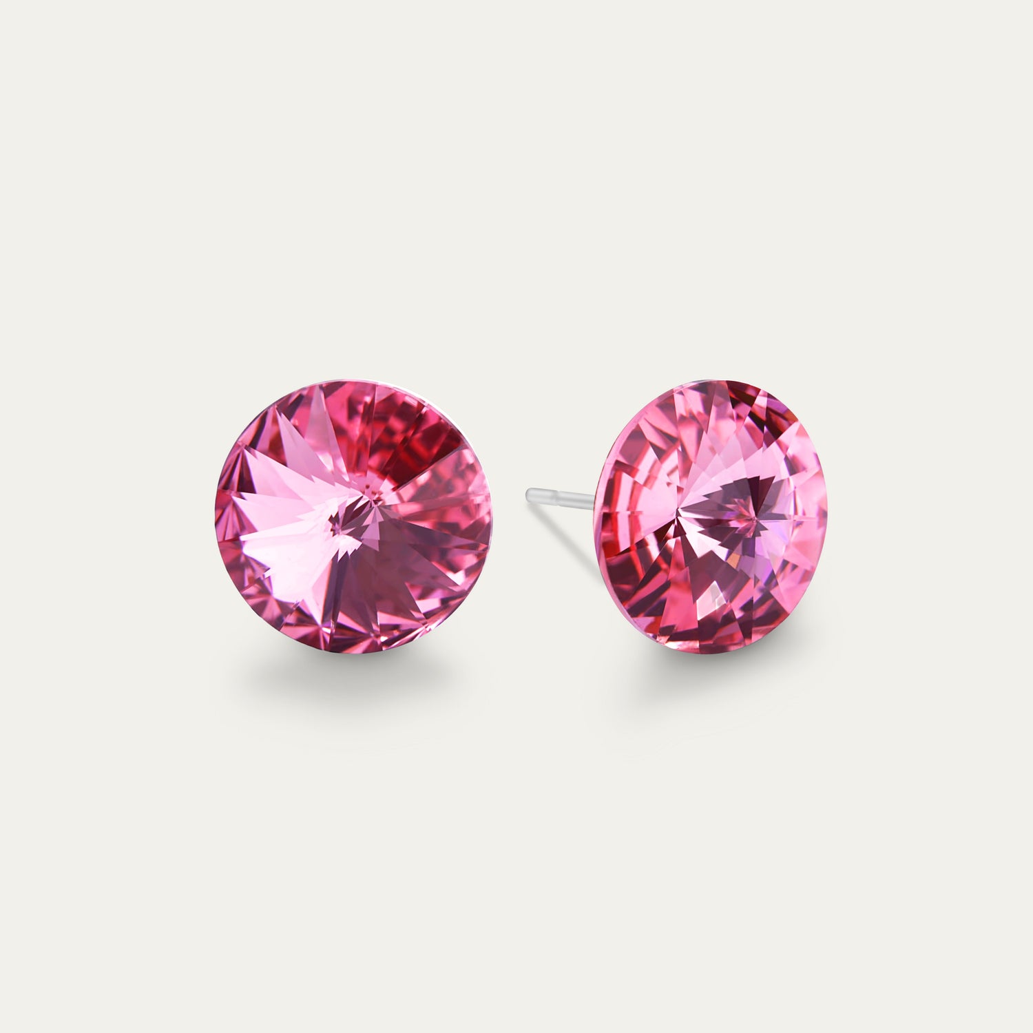 Ella - Rose - 10mm Pink Color Crystal - Hypoallergenic Stainless Steel Stud Earring