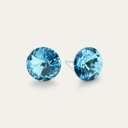 Ella - Aquamarine - 10mm Blue &amp; Green &amp; Iridescent Color Crystal - Hypoallergenic Stainless Steel Stud Earring