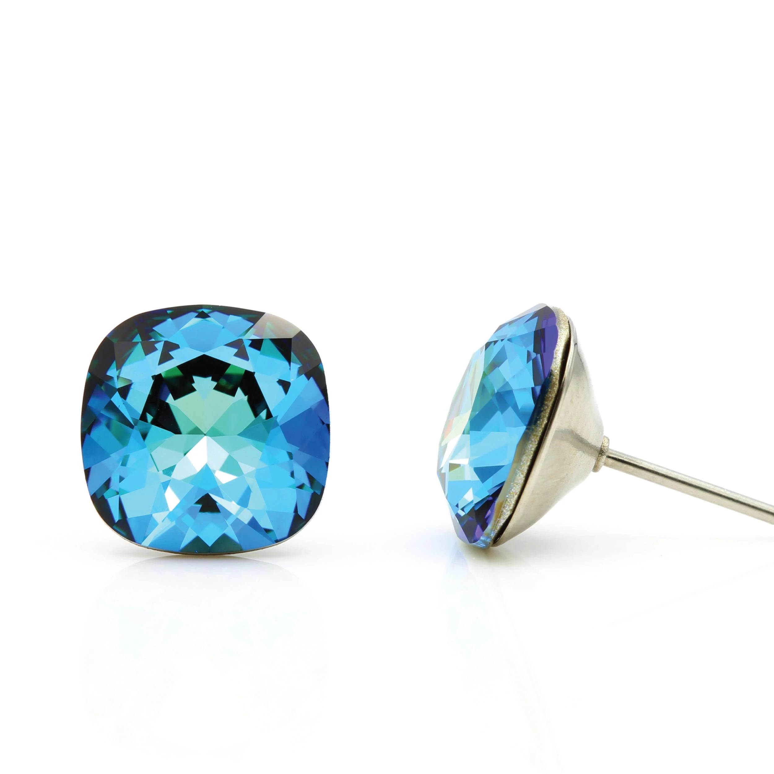 Sophia - Cushion Crystal -  Bermuda-Blue Earrings bySeona