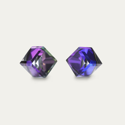 Iris - Héliotrope - Cristal cubique irisé et violet de 6 mm - Boucles d&