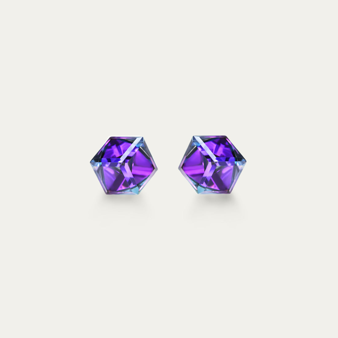 Irene - Héliotrope - Cristal cubique irisé et violet de 4 mm - Boucles d&