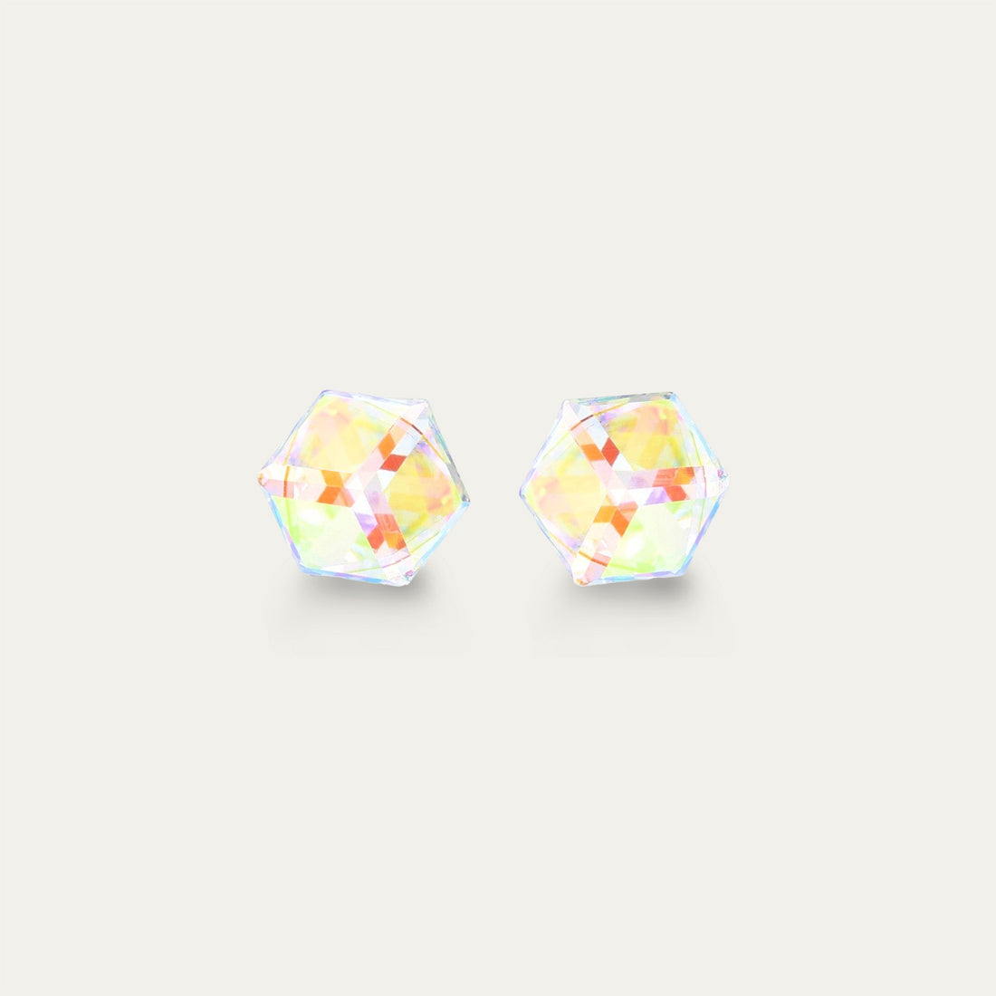 Irene - Aurore Boreale - 4mm Iridescent Color Cubic Crystal - Hypoallergenic Stainless Steel Stud Earring