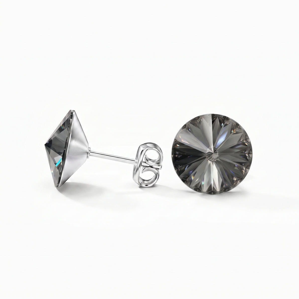 Ella Crystal Stud Earrings - Silver Night